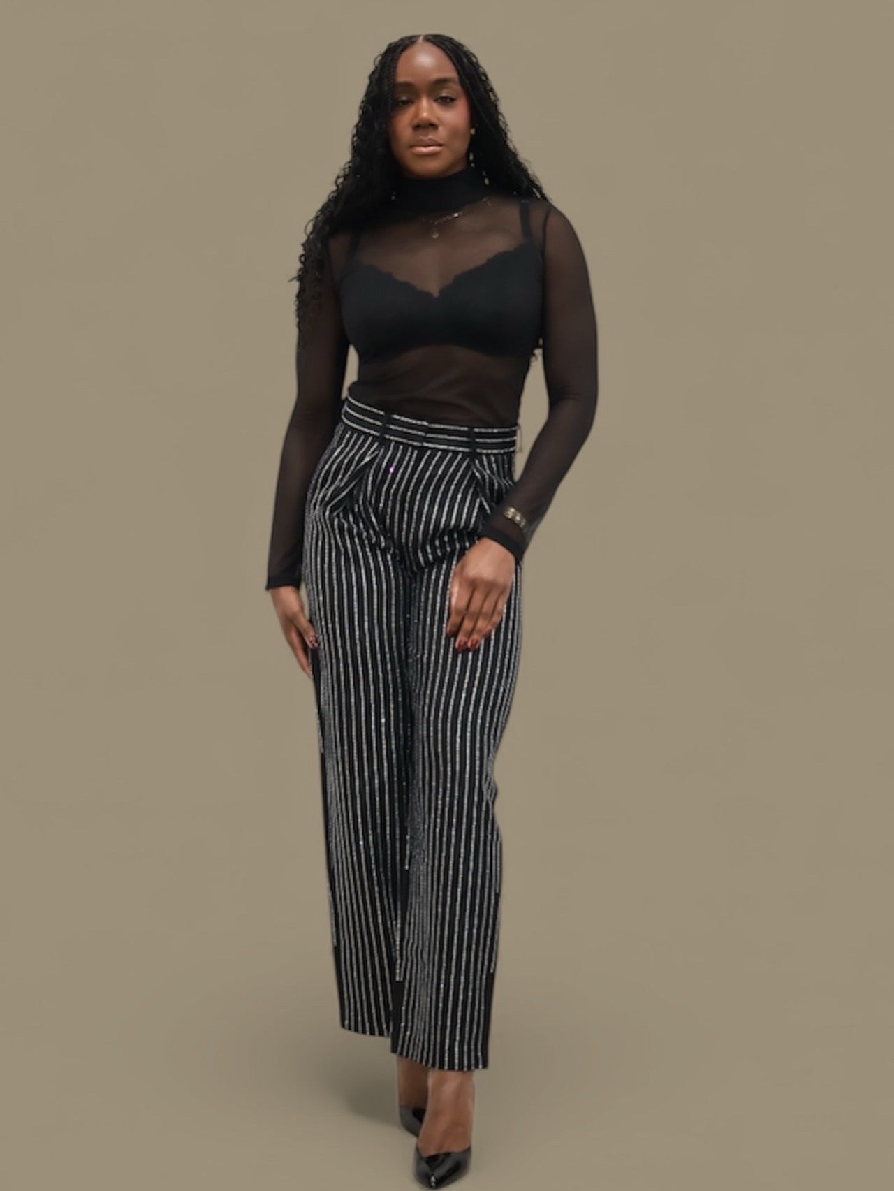 Crystal Studded Pinstripe Trousers