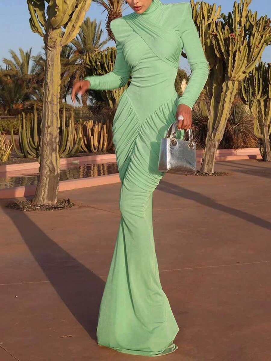 Ruched Open-Back Statement Gown