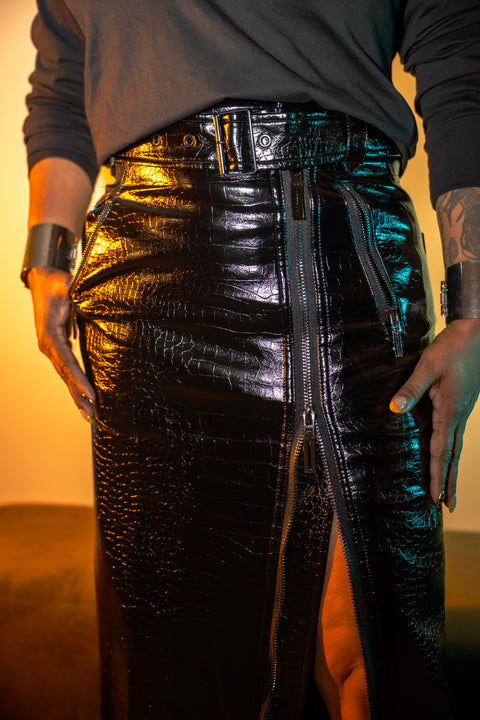 Croc Patent Zip Skirt