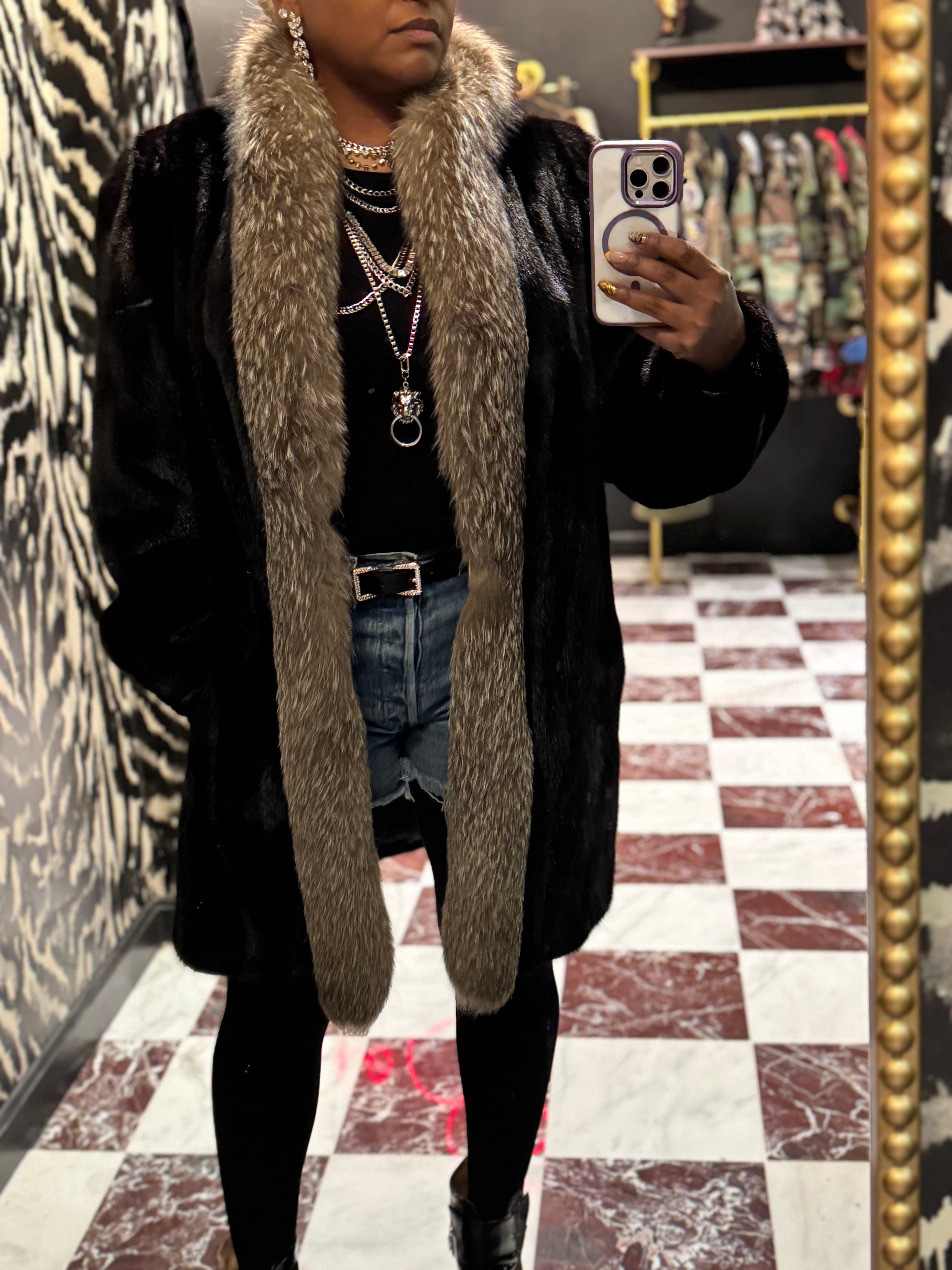 Vintage Mink Coat with Fox Collar Trim