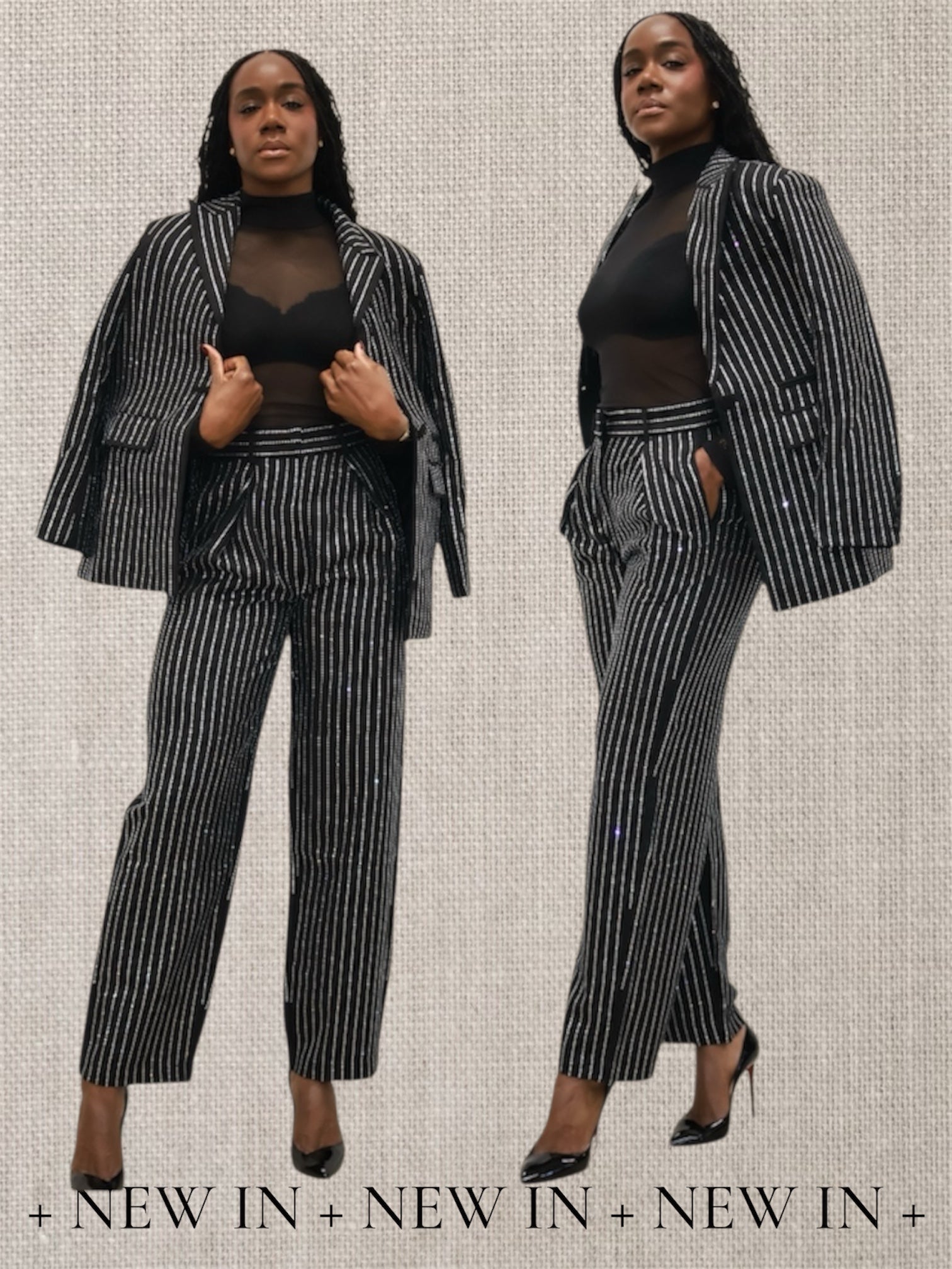 Crystal Studded Pinstripe Blazer