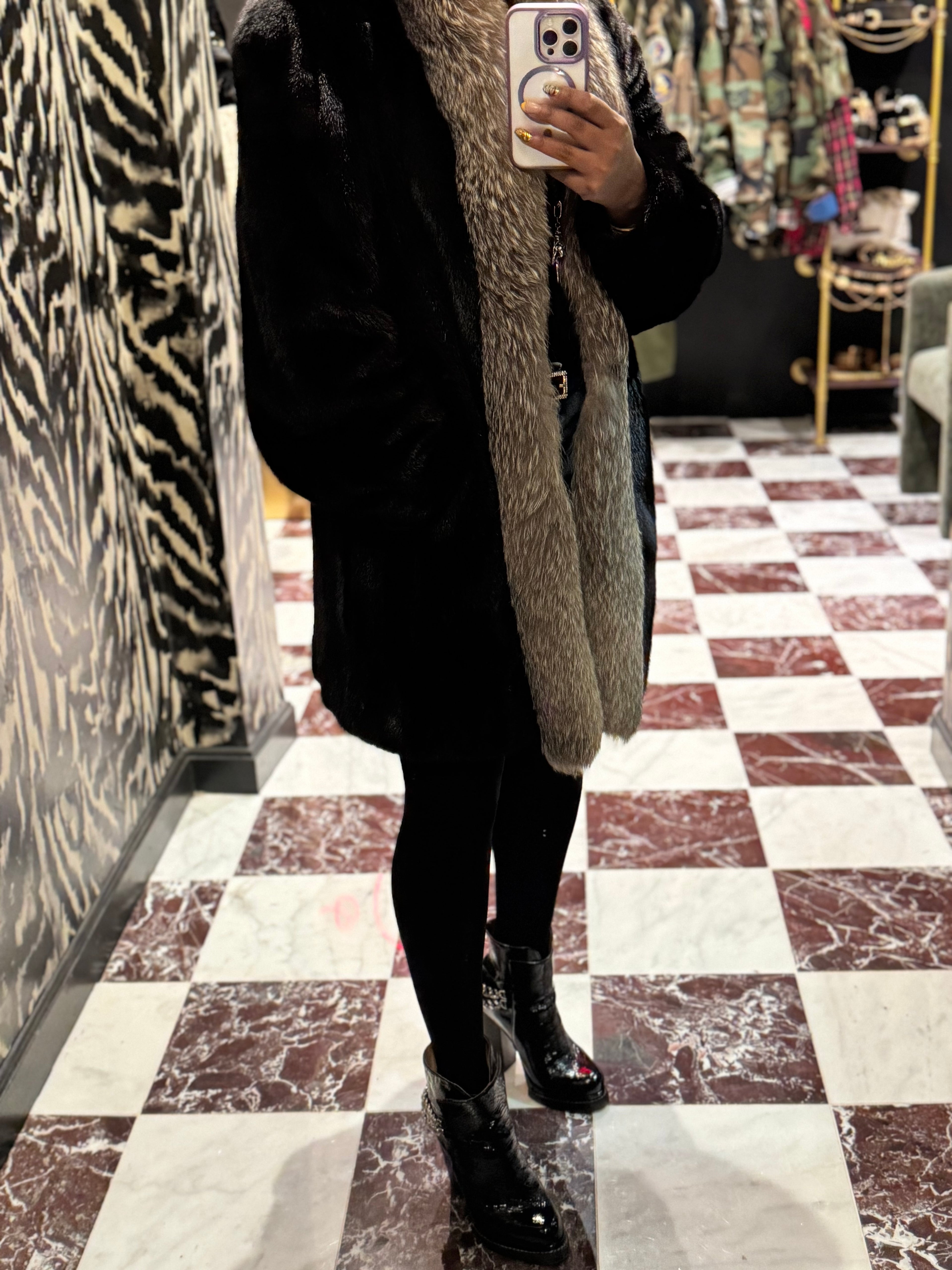 Vintage Mink Coat with Fox Collar Trim