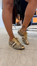 Vintage Gucci GG Canvas Metallic Gold Sneakers (Authentic)