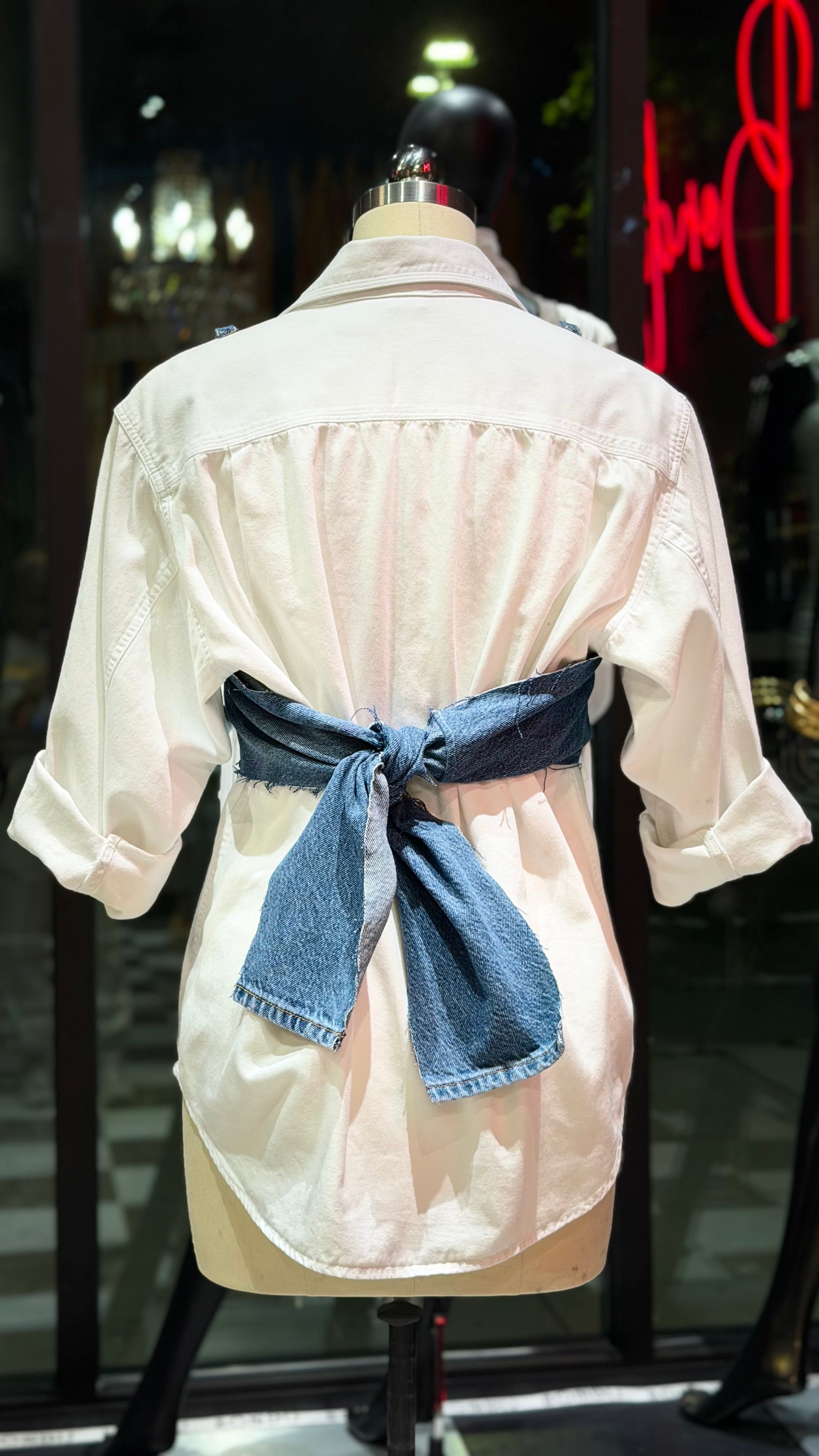 Denim Bow Button Up