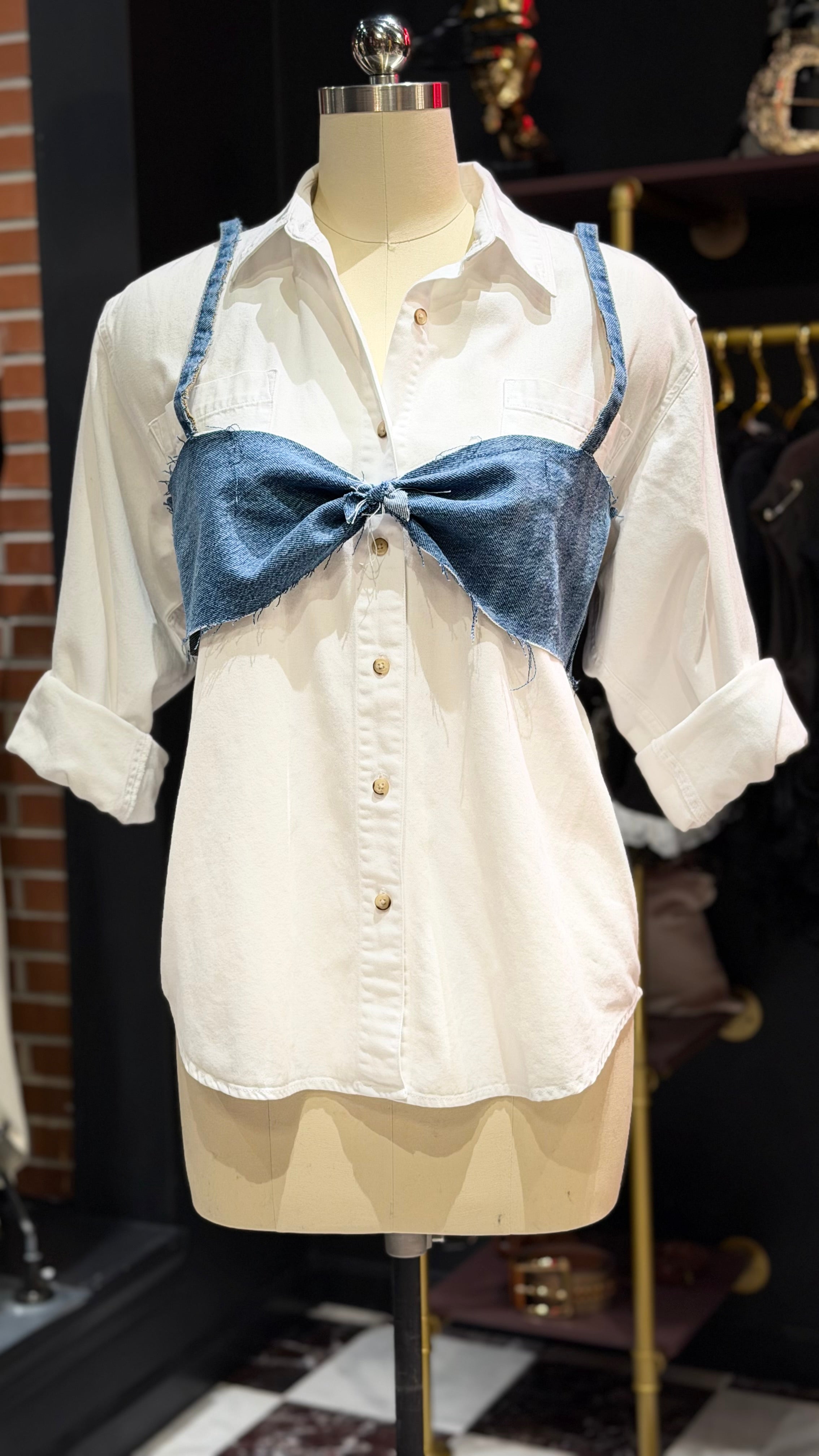 Denim Bow Button Up
