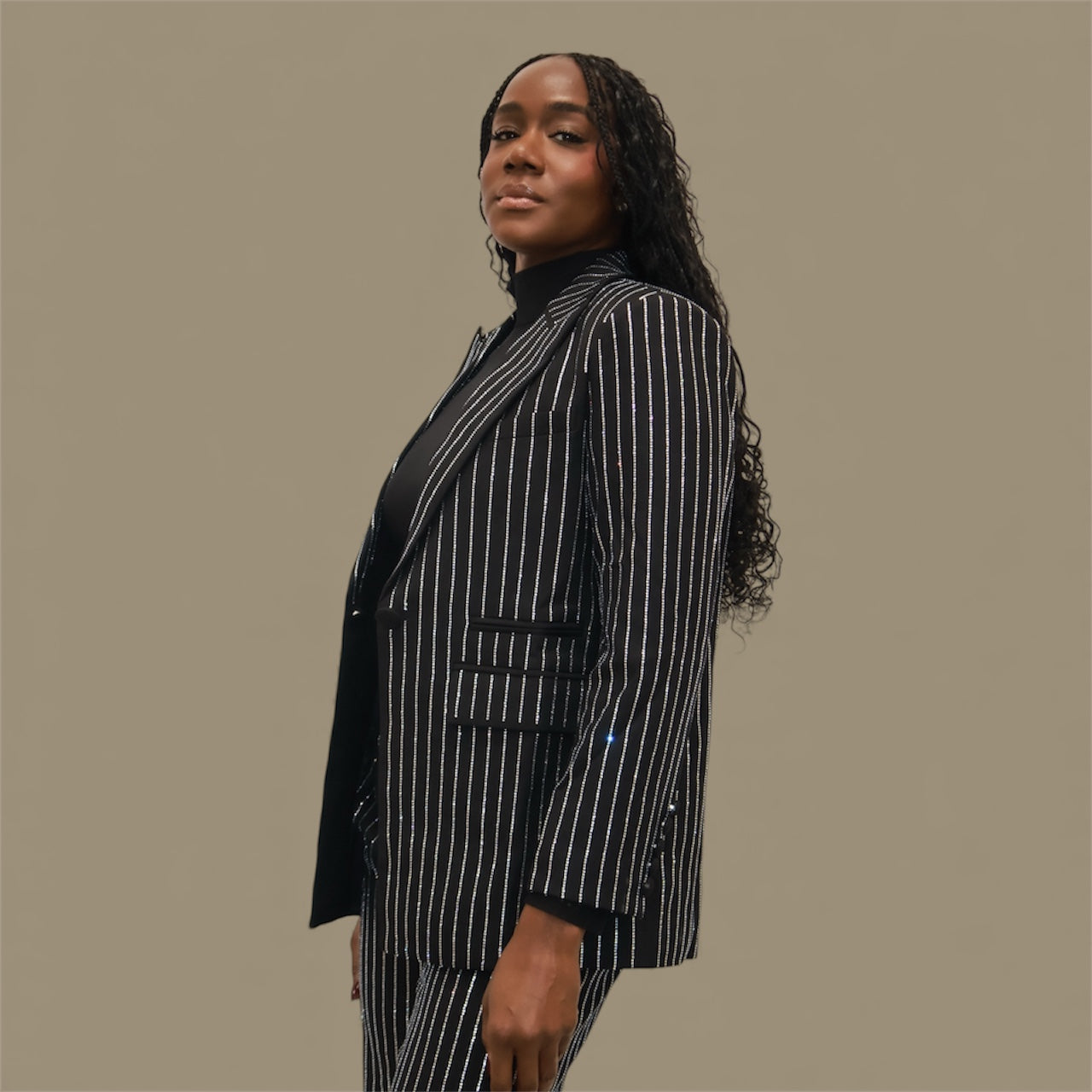 Crystal Studded Pinstripe Blazer