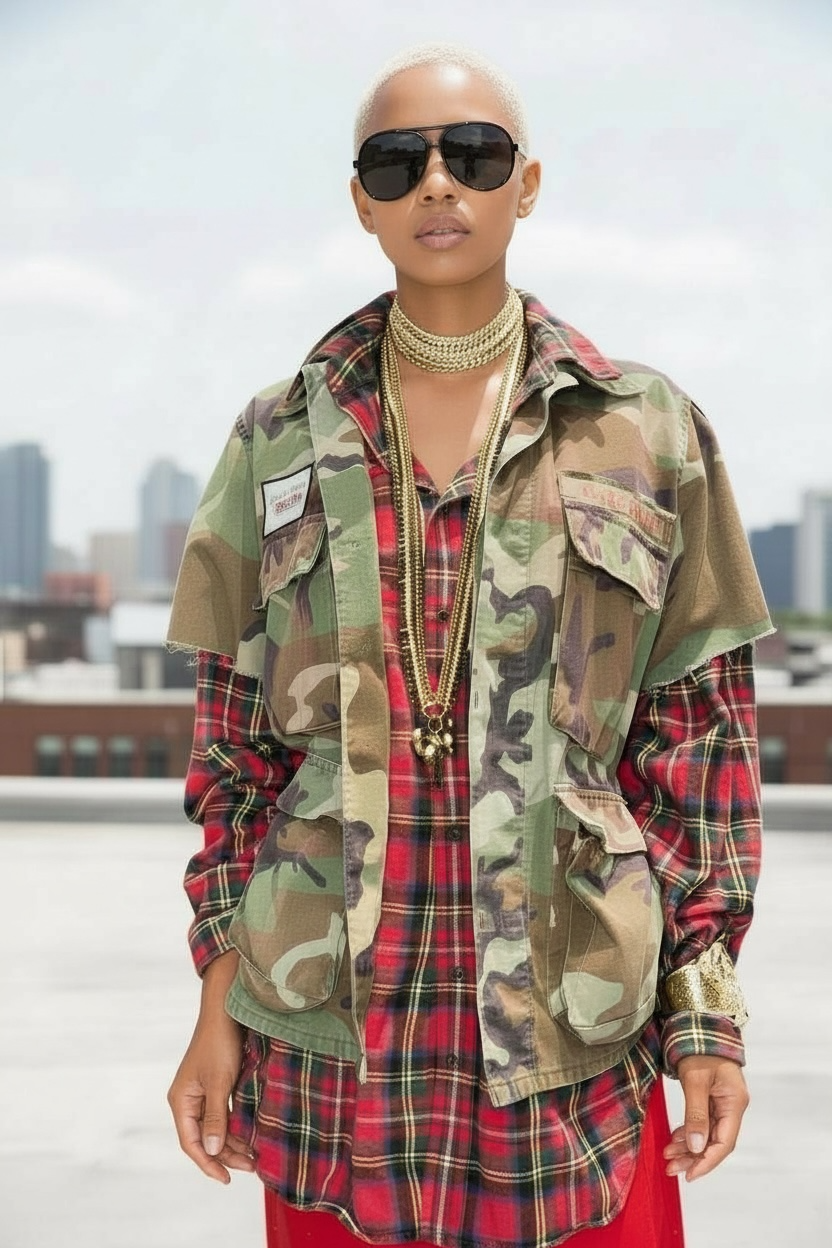 Bondij Vintage Camo Jacket  & Flannel Shirt Set