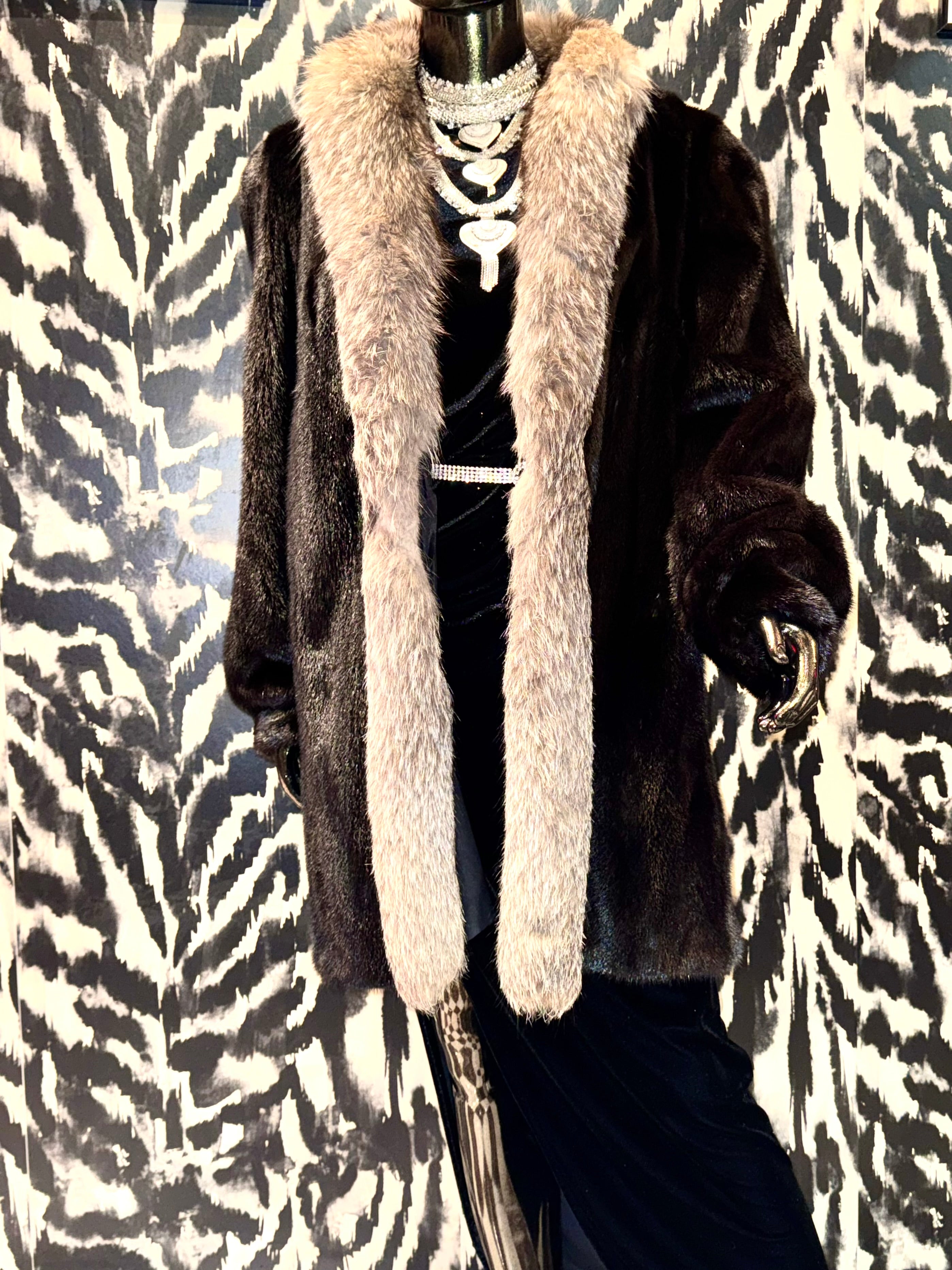Vintage Mink Coat with Fox Collar Trim