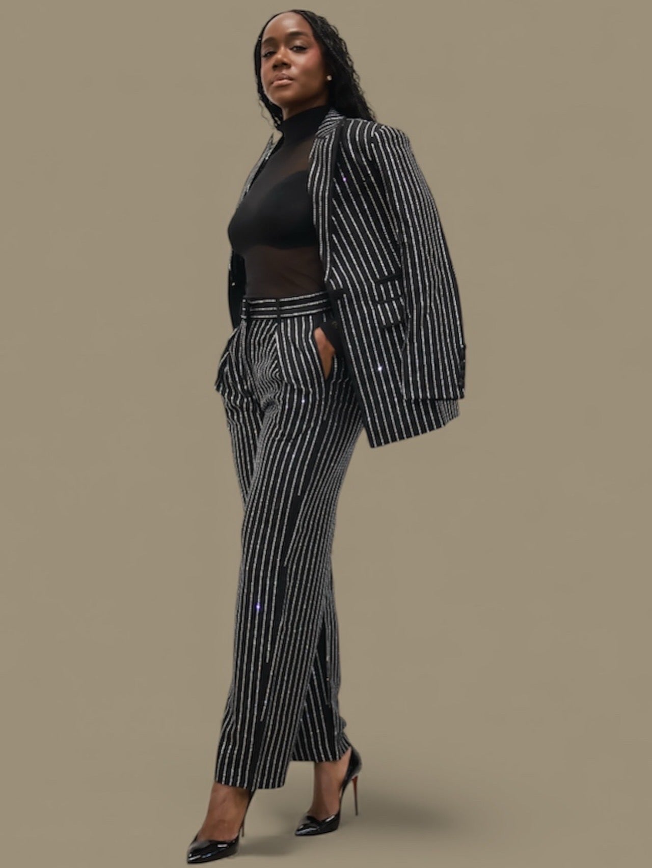 Crystal Studded Pinstripe Trousers