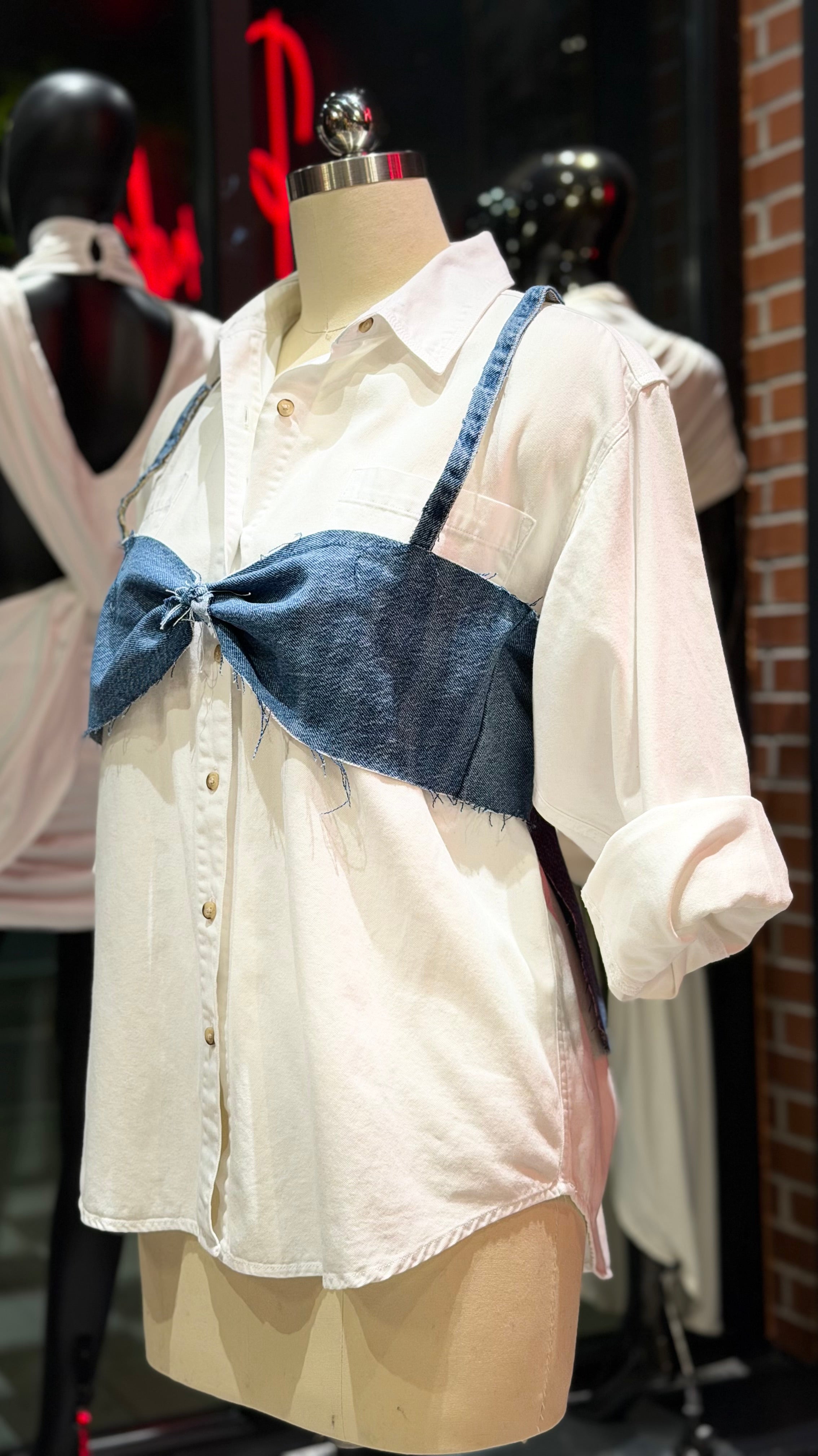Denim Bow Button Up