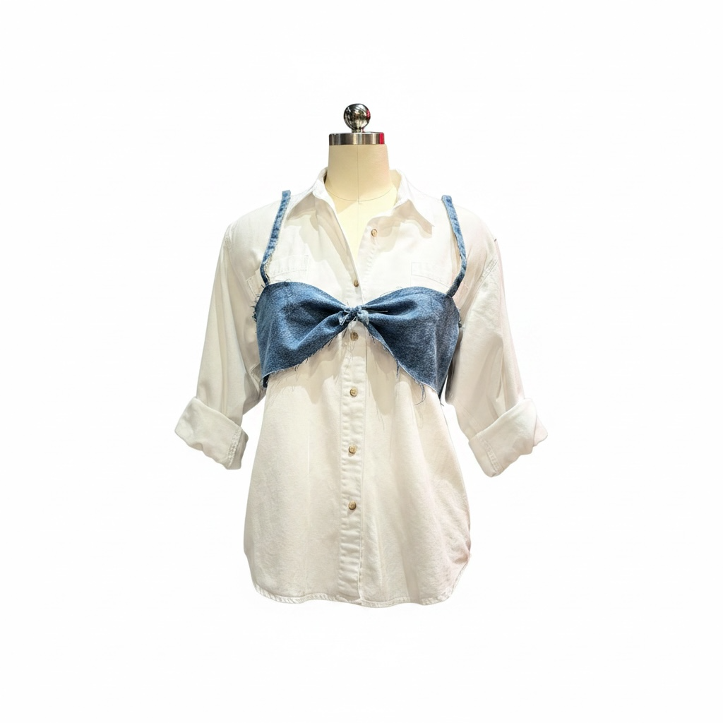 Denim Bow Button Up