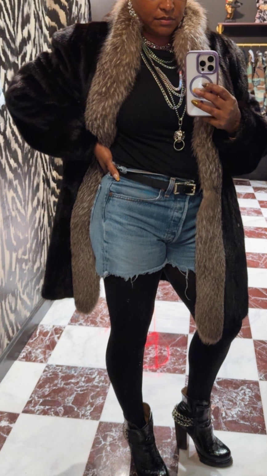 Vintage Mink Coat with Fox Collar Trim