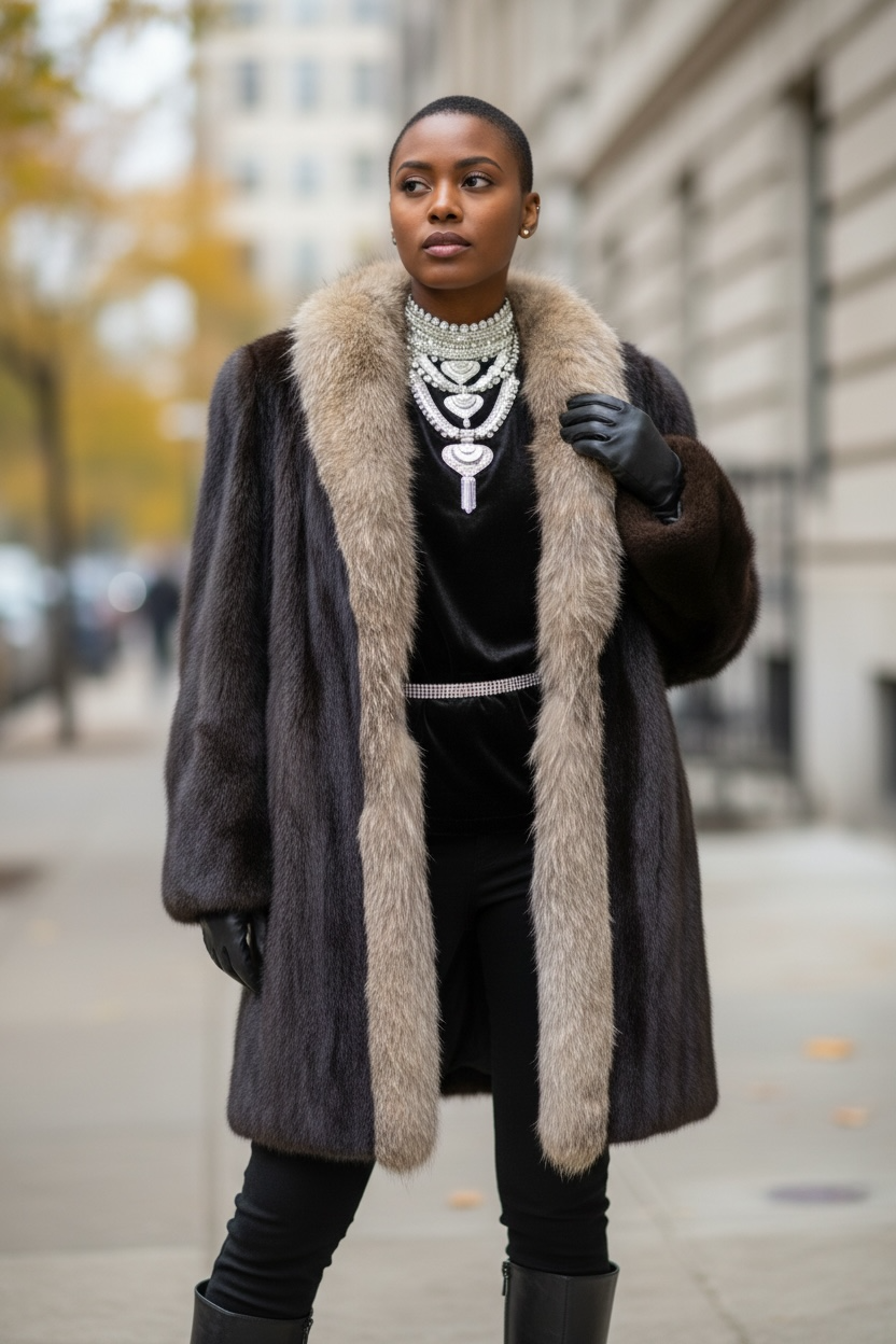 Vintage Mink Coat with Fox Collar Trim